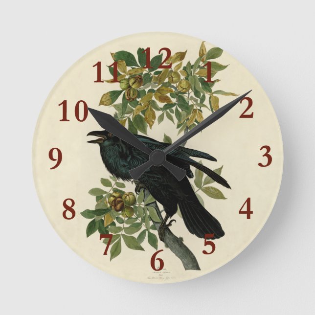 Horloge Ronde Audubon Raven Oiseau classique (Recto)