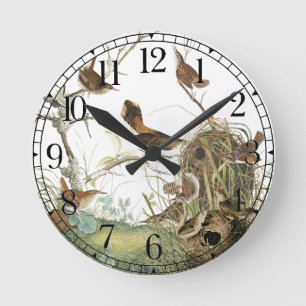 Horloge Ronde Audubon Wren Birds Animals Wildlife Wall Clock