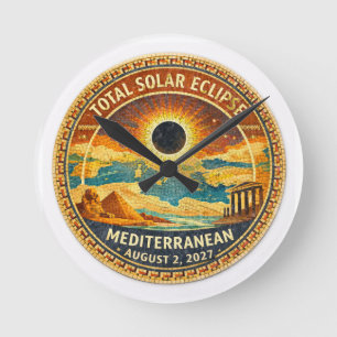 Horloge Ronde Autocollant Eclipse Totale du Soleil en Mosaïque 2