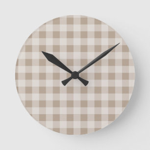 Horloge Ronde Automne automne Brown Taupe Plaid Motif