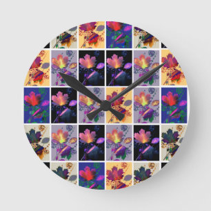 Horloge Ronde Autumn Leaves Rustic Patchwork