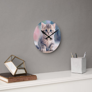 Horloge ronde avec impression aquarelle de chaton