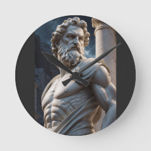 Horloge ronde avec statue de Zeus dieu grec