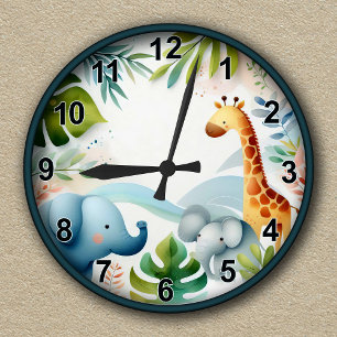 Horloge Ronde Aventure Safari personnalisable pour les enfants