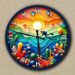 Horloge Ronde Aventure sous-marine Abstraite personnalisable