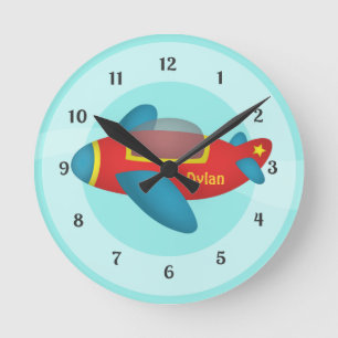 Horloge Ronde Avion à réaction coloré mignon pour enfants