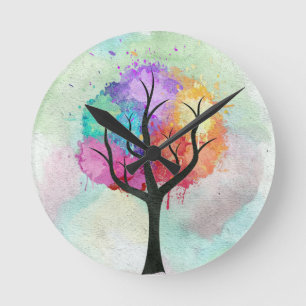 Horloge Ronde Awesome abstrait pastel couleurs huile peindre arb