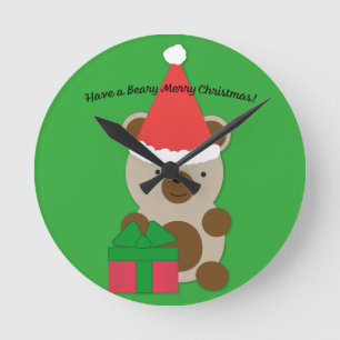 Horloge Ronde Ayez une bière Joyeux Ours de Noël