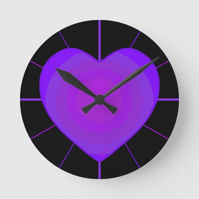 Horloge Ronde B&W Purple Hearts Beating (Recto)