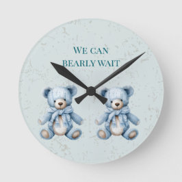 Horloge Ronde Baby shower jumeau Nounours bleu