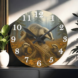 Horloge Ronde Badger family in misty woods