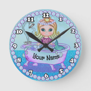 Horloge Ronde Baignoire de Sirène Heureuse