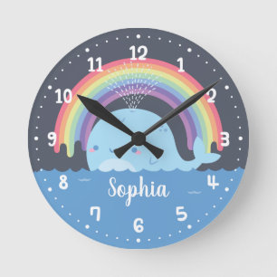 Horloge Ronde Baleine mignonne et arc-en-ciel, décoration de cha