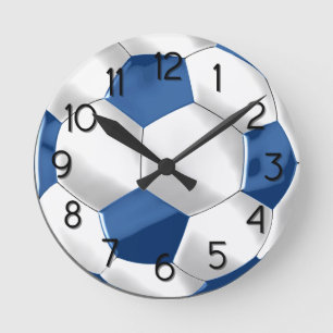 Horloge Ronde Balle de football bleu et blanc