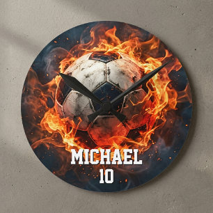 Horloge Ronde Balle de football de soccer nom et numéro personna