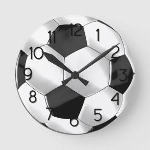 Horloge Ronde Balle de football noir et blanc