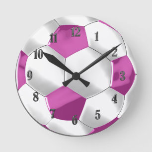 Horloge Ronde Balle de football rose et blanc
