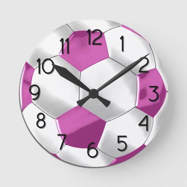Horloge Ronde Balle de football rose et blanc (Recto)