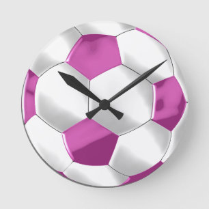 Horloge Ronde Balle de football rose et blanc