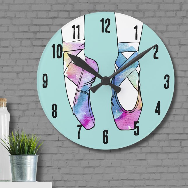 Horloge Ronde Ballerina Cute Ballet (Cute Blue Pink Ballerina Shoes Watercolor Ballet Round Clock)