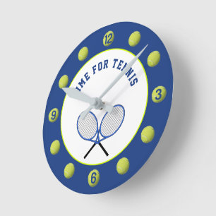 Horloge Ronde Balles de tennis et raquettes bleues