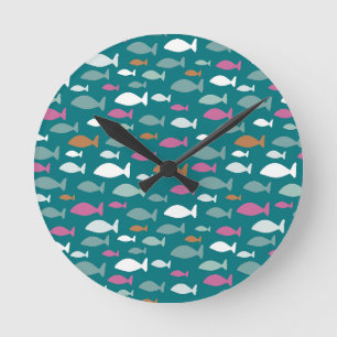 Horloge Ronde Banc de poissons verts