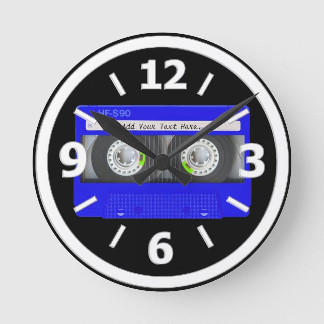 Horloge Ronde Bande à cassette bleu néon (Recto)