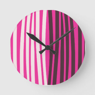 Horloge Ronde Bandes verticales rose blanc et noir