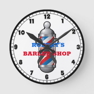 Horloge Ronde Barber Shop Barber Pole Custom Round Clock