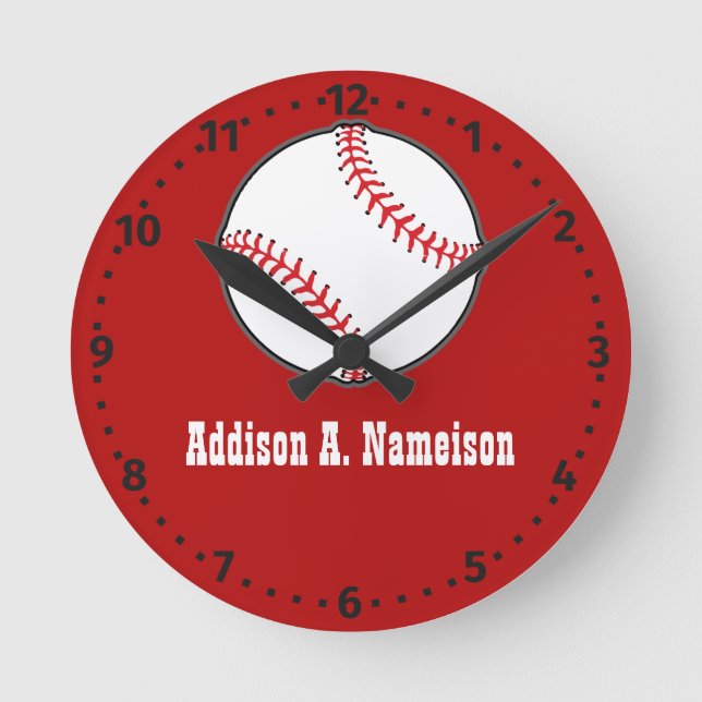 Horloge Ronde Baseball sur Red Name Sports Room Boys Round Clock (Recto)