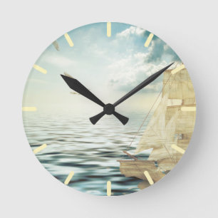 Horloge Ronde Bateau à voile et mouettes de Brigantine