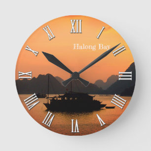 Horloge Ronde Bateaux de Halong Bay, Vietnam Golden Sunset, mer