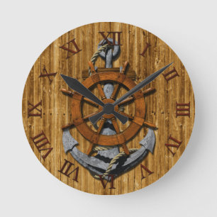 Horloge Ronde Bateaux nautiques roue et Ancre