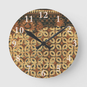Horloge Ronde Batik Earthy Grain de Café Élégant Rustique Rugueu