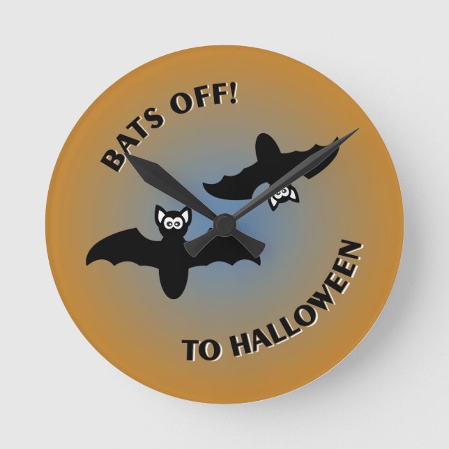 Horloge Ronde Bats d'Halloween bleu orange (Recto)