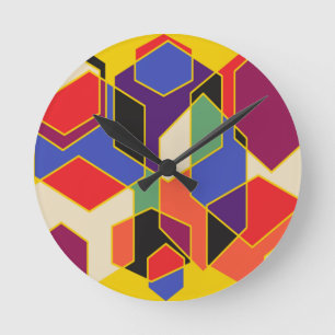 Horloge Ronde Bauhaus Hexagons 