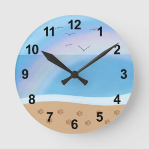 Horloge Ronde Beach Rainbow Paw Prints Acrylic Wall Clock