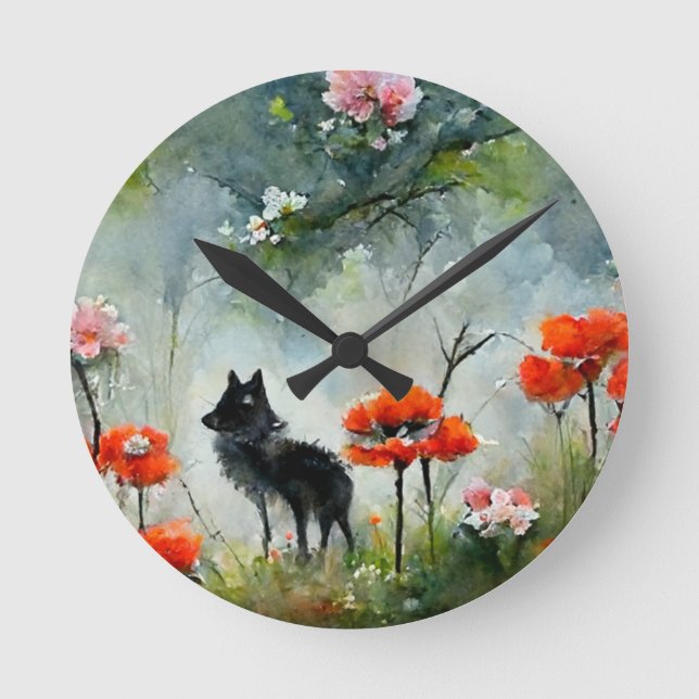 Horloge Ronde Beau animal sauvage à fleurs (Recto)