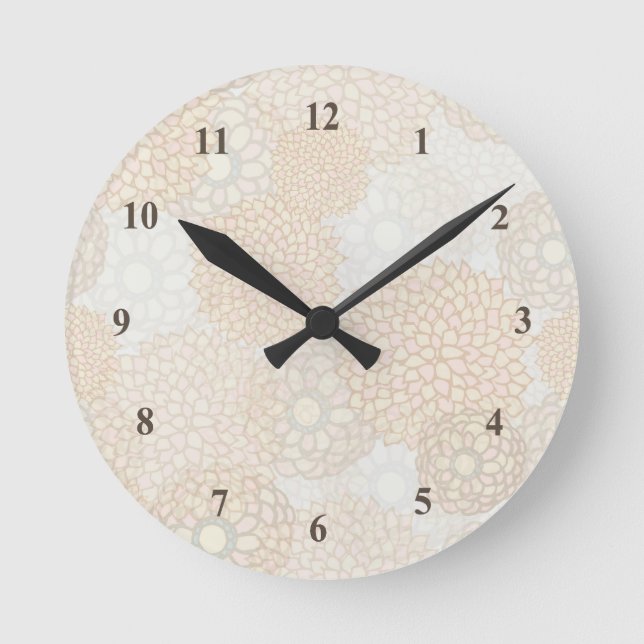 Horloge Ronde Beau Beige Rustique Floral (Recto)