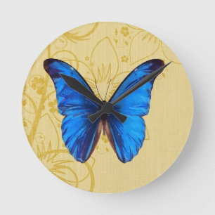 Horloge Ronde Beau papillon bleu art Vintage