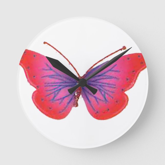 Horloge Ronde Beau papillon rouge Extraordinaire rose et violet (Recto)