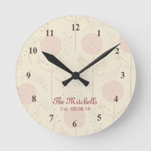 Horloge Ronde Beau rose et Brown floral