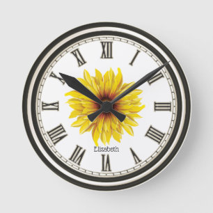 Horloge Ronde Beau tournesol personnalisé noir blanc