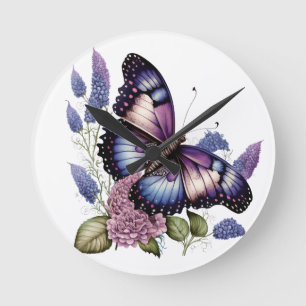 HORLOGE RONDE BEAUCOUP DE BOUTEILLES ET FLEURS DE COULEUR D'EAU