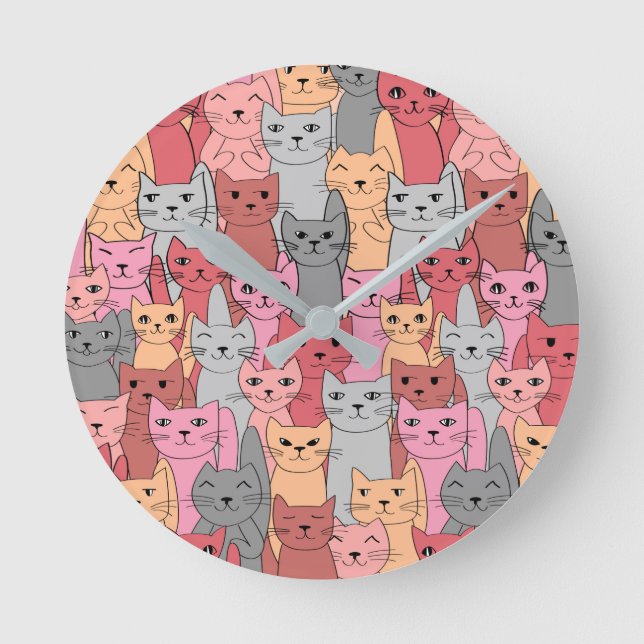 Horloge Ronde Beaucoup de Chats rouges Design Couverture murale (Recto)