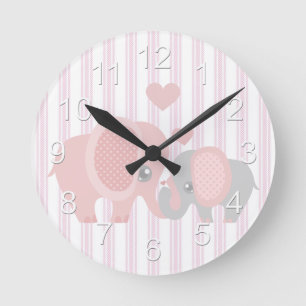 Horloge Ronde Beautiful Baby Girl Pink Elephant