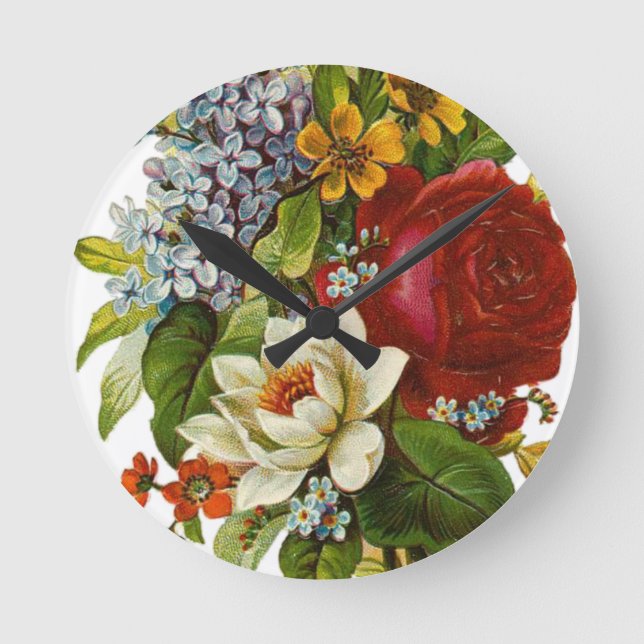 Horloge Ronde Beautiful Romantic Summer Bouquet with Red Rose (Recto)