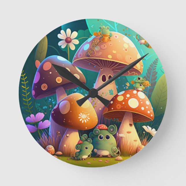 Horloge Ronde Beaux champignons mignons (Recto)