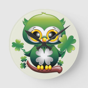 Horloge Ronde Bébé Hibou Mignon St Patrick Dessin Animé