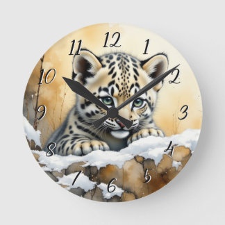 Horloge Ronde Bébé léopard des neiges